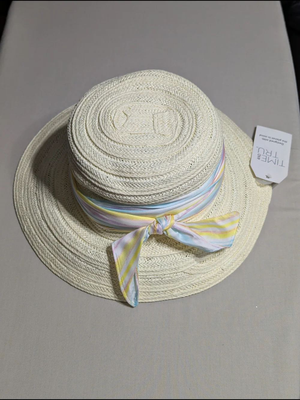Three Bird Nest Women's Cream Straw Sun Hat with Pastel Scarf